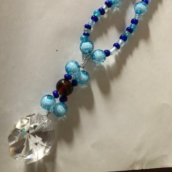 Handmade glass beads women's girl's necklace with hand beaded pendant 20" - Picture 2 of 11